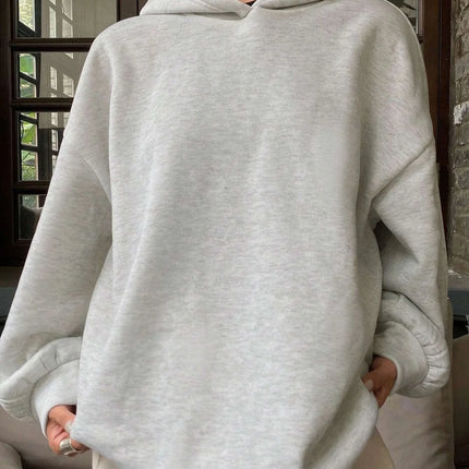 Women's Solid-Color Hooded Casual Sweatshirt with Warm Lining and Relaxed Fit