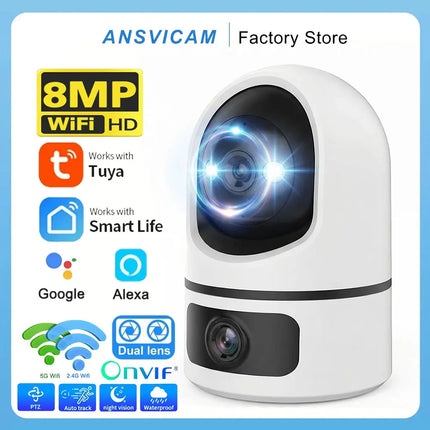ANSVICAM 4K IP Camera 5G WiFi Dual Lens Tuya Smart Auto Tracking CCTV Cameras Wireless Surveillance ONVIF Security Baby Monitor