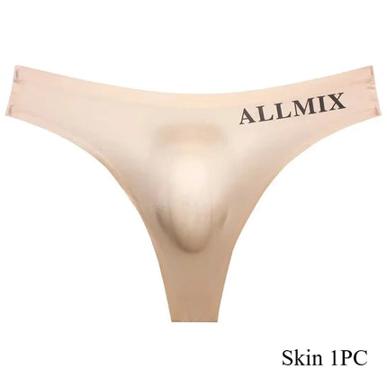 3 PCS Sexy Transparent Underwear Men Thongs Sports Fitness Letter Thin Hip Panties G-Strings Ice Silk Low Waist Seamless Thong