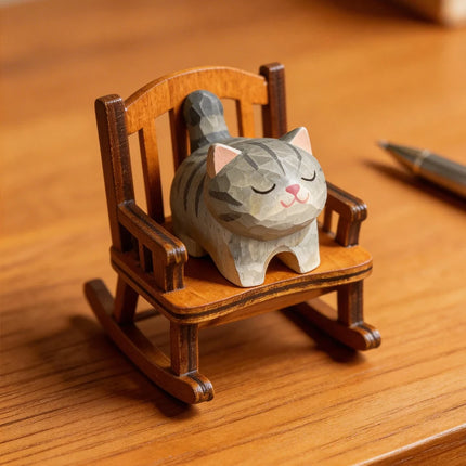 Cute Golden gradient Cat Figurine Decorative Wooden Ornament Miniature Kitten Home Bedroom Office Desk Decoration Gift Statue