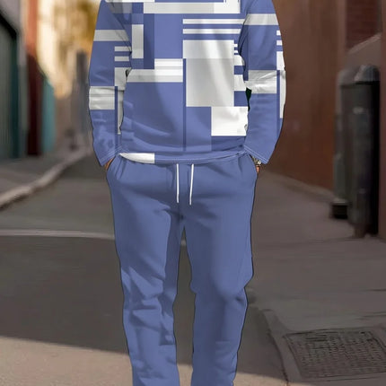 Autumn Casual Men's Long-Sleeve Set Trendy Gradient Print Outdoor Crew Neck Long-Sleeve Top & Casual Pants Two-Piece Set
