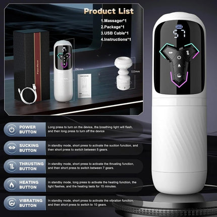 LCD Automatic 5IN1 Telescopic Sucking Licking Male Masturbator Cup Penis Pump Heated Vagina Masturbation Adults Sex Toy for Men