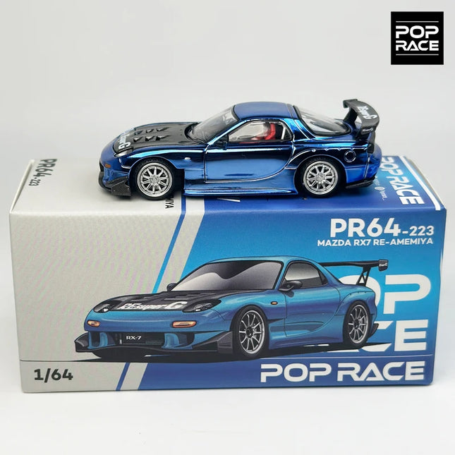 POPRACE 1:64 Chrome blue RX7 FD3S RE alloy car model 223