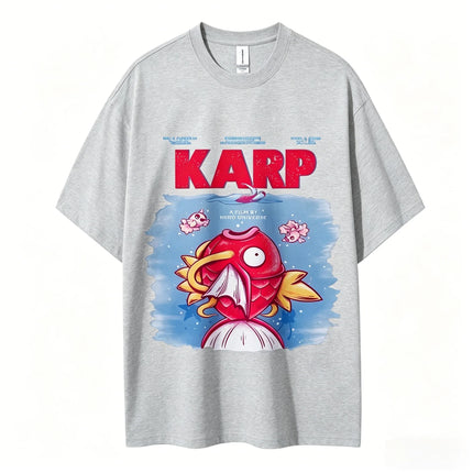 Trendy Harajuku Pokemon Magikarp KARP Graphic Print Cotton Crewneck Oversize Unisex Cool Funny Vintage Cartoon Streetwear Tees