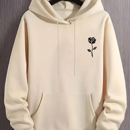 Rose element print element hoodie Cool casual pattern design pullover hooded sweatshirt with kangaroo pocket street fashion
