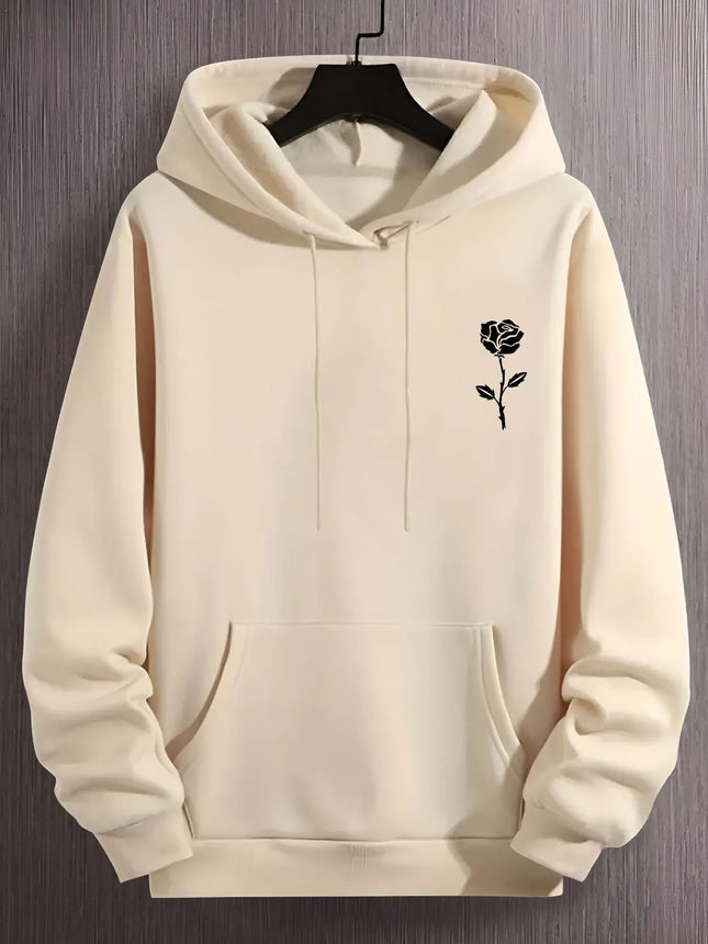 Rose element print element hoodie Cool casual pattern design pullover hooded sweatshirt with kangaroo pocket street fashion