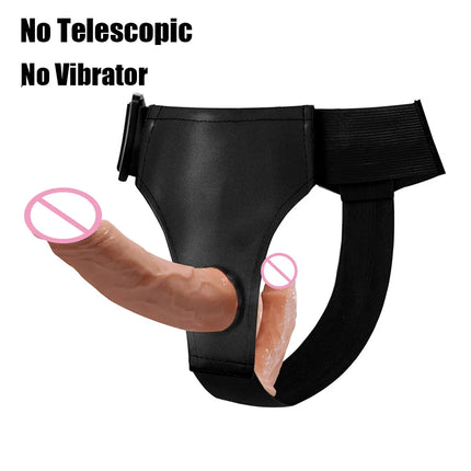 Strap On Double Head Telescopic Dildo Vibrator Realistic Wearable Massager Artificial Panties For Lesbian Adult Products Sex Toy