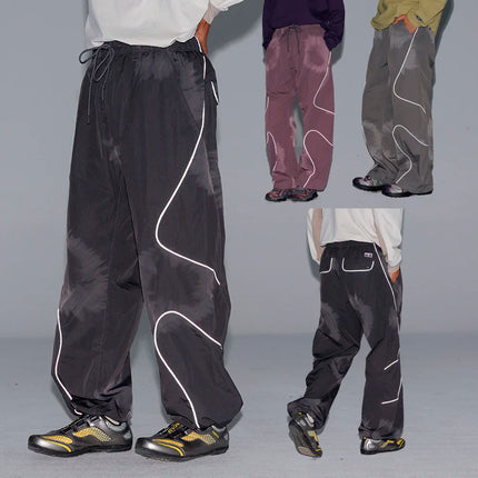 Men Outdoor Lightweight Functional Reflective Stripe Quick Dry Ultra Loose Casual Cargo Pants Women Oversize Baggy Pant Trouser