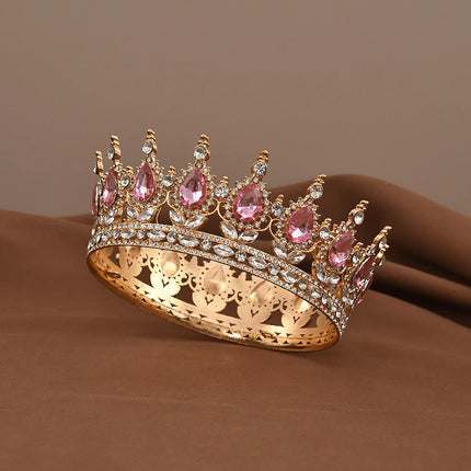 European Princess Queen Tiara Round Baroque Pageant Crowns Crystal Full Crown King Tiaras Bridal Wedding Hair Accessories