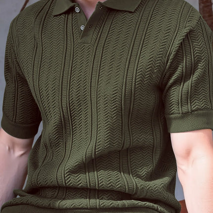 New 2026 Knitted Polo Shirt - Twisted Knit Texture Men's Summer Casual Collar Short Sleeve Buttoned Solid Color Hooded Knitted T