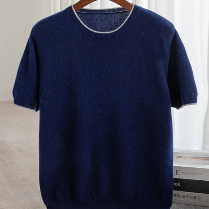 2025 Spring/Summer New Fashion O-Neck Knit Short Sleeve Spliced Business Casual T-Shirts Men's Clothing Loose Tops England Tees