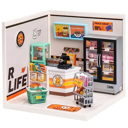 Rolife DIY Miniature Dollhouse Kit with Accessories Model Supply Store Kit with LED to Build Decent Birthday Gift