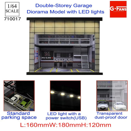 1:64 Scale Miniatures Building Scene Car Parking Lot Model Lighting Version Car Garage Diorama Models Simulation Collection Gift