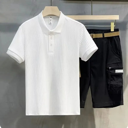 Fashionable Casual Knitted Striped Men's Polo Shirt Breathable Lightweight Summer Suitable for All Ages And Occasions