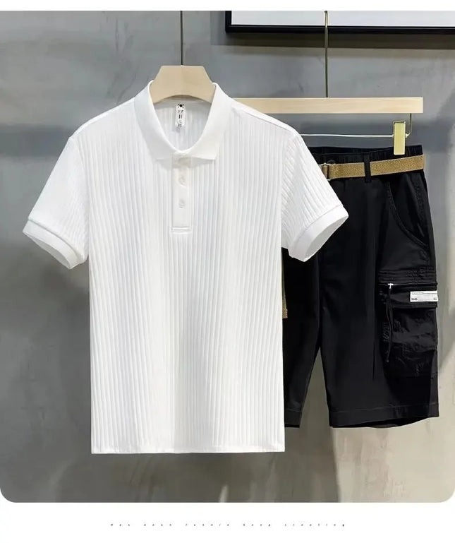 Fashionable Casual Knitted Striped Men's Polo Shirt Breathable Lightweight Summer Suitable for All Ages And Occasions