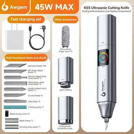 Awgem KE5 Handheld Ultrasonic Cutter Ultrasonic cutting knife DIY Electric Carving Tool for Plastic/Resin/3D Printing/Textile