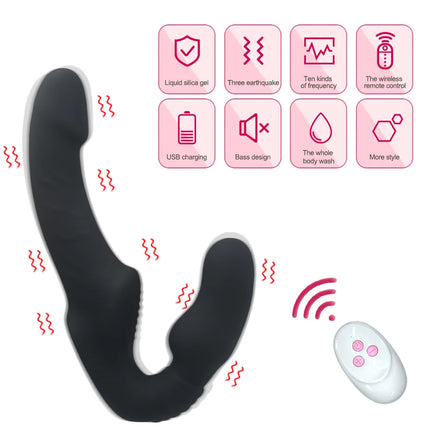 Strapless Strapon Dildo Vibrator Female Double Vibrating G Spot Stimulate Clitoris Anal Massager Adult Sex Toys For Women Couple