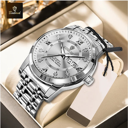 BINBOND Stainless Steel Quartz Wristwatch Top Brand Luxury Clock 3ATM Waterproof Business Men Watches Men Gifts Relojes
