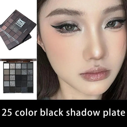 25 Colors Black Grey Smokey Eyeshadow Palette, Matte Black White Gray Silver Smoky Eye Shadow, Black Eyeshadow Makeup Goth Look
