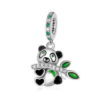 Hot Sale 925 Sterling Silver Cute Panda Beads & Penguin Dangle Charm Fit Snake Bracelet Boutique Necklace Black Pendant Gift