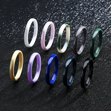 3mm Thin Stackable Ceramic Ring Women Minimalist Plain Wedding Band Black White Pink Green Promise Pinky Ring Hypoallergenic
