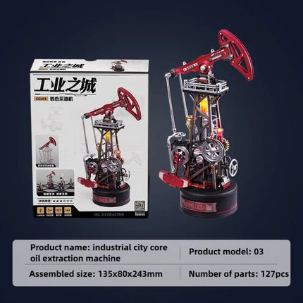 Oil Pumping Machine Model Assembly Kit 127PCS DIY Oil Rig Model with Lights Desktop Ornament Movable Model Assembly Kit Toy