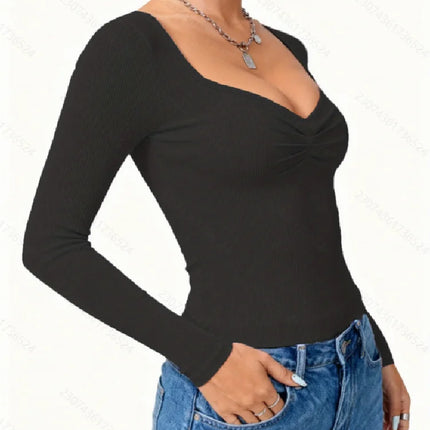New Fashionable Casual Elegant Solid Color Long Sleeve Women's T-shirt Elegant Pure Color Long Sleeve Ladies' Top