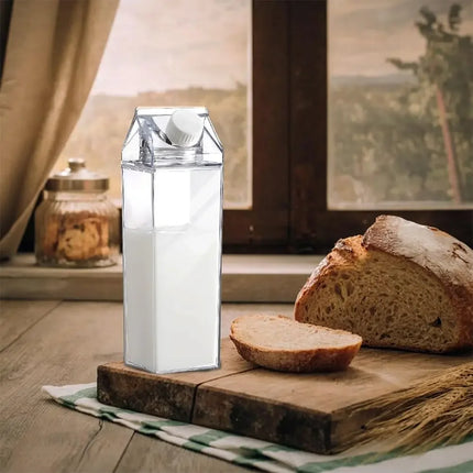 2pcs Milk Carton Water Bottle Transparent Plastic Square Milk Orange Juice Tea Container Box Sport Cup for Sports Travel Camping