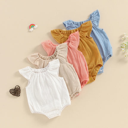 Cotton Linen Baby Girls Romper Summer Casual Newborn Clothes Sleeveless Off-shoulder Solid Infant Bodysuit for Kids Clothing