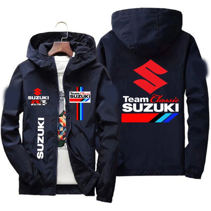 Men's New Suzuki Racing Team Hooded Zipper Jacket Spring Autumn Waterproof Windbreaker Casual Fashion Outdoor Sportswear