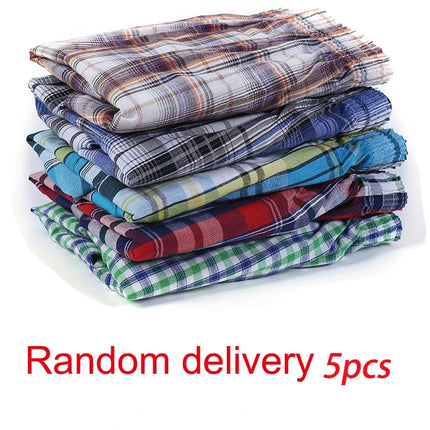 5Pcs/lot Men Plaid Boxer Summer Thin Shorts Underwear Casual Elastic Waistband Button Mens Boxer Underwear Woven Shorts for Home