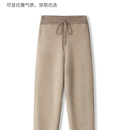 Soft 100% Merino Wool Straight-leg Pants For Men Jacquard Warm Knitted Pants Autumn Winter Thick Bottom Wear