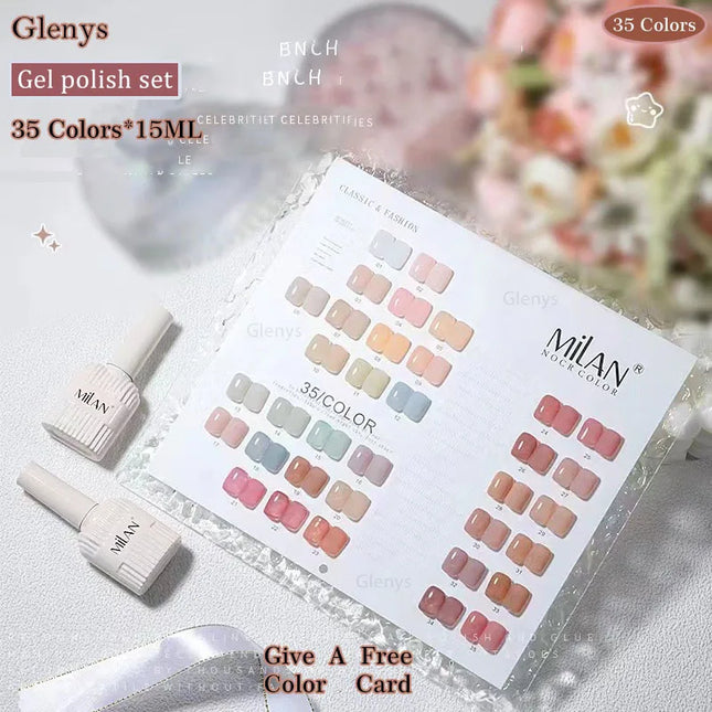 Glenys 35 color nail polish glue popular semi permanent immersion gel color card UV LED nail salon art varnish gel set