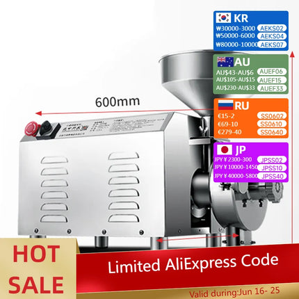 HR-3000 Electric Grain Grinder 50KG 3000W Commercial Grinding Machine for Dry Grain Soybean Corn Spice Herb Coffee Bean Wheat Ri