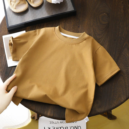 2-10Y Children's Pure Cotton Short Sleeved Pullover T-shirt Baby Boys Girls Summer Clothes New Students Solid Color Tops