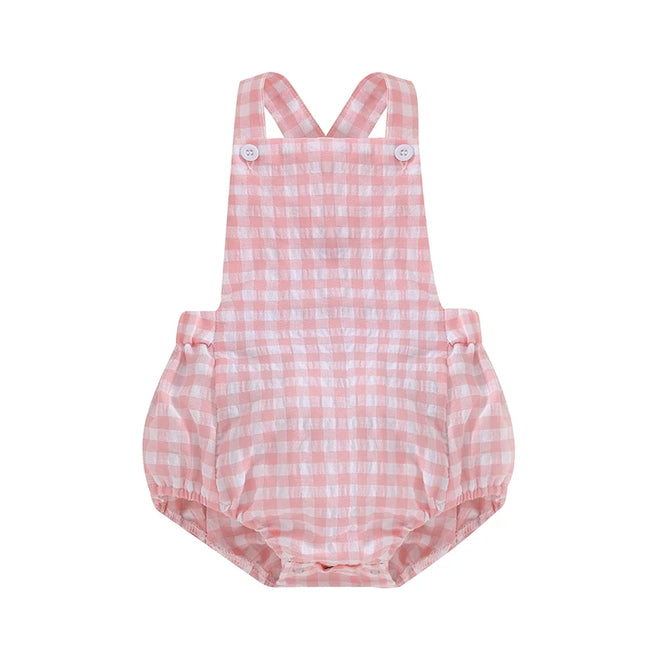 Summer Toddler Baby Girls Boys Overalls Romper Casual Sleeveless Plaid Stripe Print Jumpsuit Fashion Infant Newborn Clothes