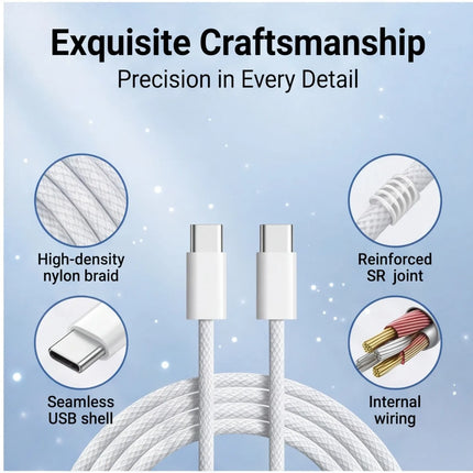USB-C to USB-C Cable 2-Pack – Durable Braided Design, Smooth Connectors, Stable Data Sync and Standard Charging