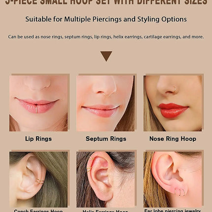 Men Women 316L Surgical Steel Hinged Nose Rings Hoop for Nostril Septum Cartilage Helix Daith Tragus Rook Conch Lip Ear Lobe
