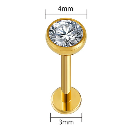 Right Grand ASTM F136 Titanium 18G/16G Threadless Push Pin Flat Back Stud 2/2.5/3/4mm CZ Cartilage Tragus Helix Nose Piercing