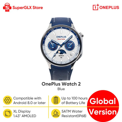 Global Version OnePlus Watch 2 Smart Watch 2GB RAM 32GB ROM 1.43'' AMOLED Display Google Wear OS 4 Dual Frequency GPS NFC Watch