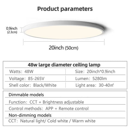 50cm Large Ceiling Lamp APP/Remote Control LED Smart Lights 48W Dimmable Fixture Indoor Lighting for Home Living Room Decoration