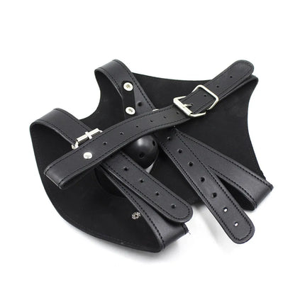 PU Leather Harness Face Mask Cool Black Headgear BDSM Bondage Restraint Muzzles Ball Mouth Gag Sex Toys for Couples Adult Games