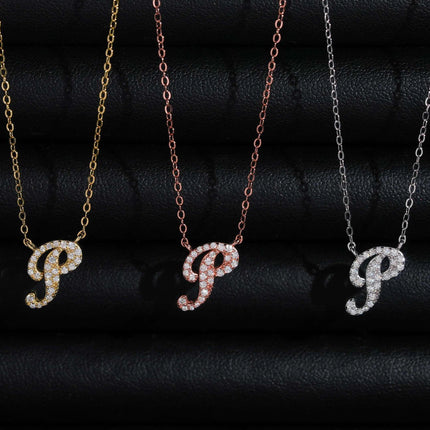 Iced Out Pendant Necklace  925 Silver Initial VVS Moissanite Letter Pendant Link Chain Necklace A-Z  for Men Women