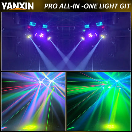 300W Multi-Effect Stage Light 5-in-1 LED Laser Strobe Butterfly Flood Light DMX Voice Control for DJ Disco Party Wedding Club