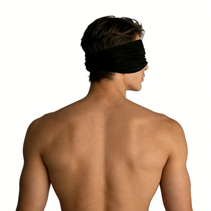 Men's Blindfold Stretch Soft Black Eye Mask Ice Silk Heads Cover for Couple Role Play BDSM Bondage Restraint Adult Accessories