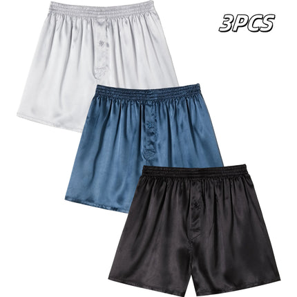 JupiterSecret 3pcs Men's Boxer Underwear Satin Fashion Stripe Antibacterial Casual Breathable Comfy Stretchy Boxer Shorts