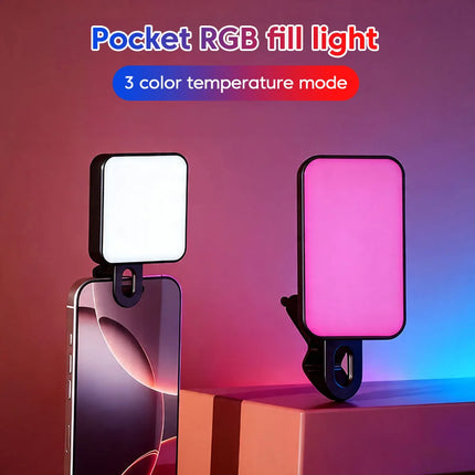 Mini LED Fill Light Portable Pocket Clip Lamp USB Rechargeable for iPhone Android iPad Laptop Video Vlog Live Photography