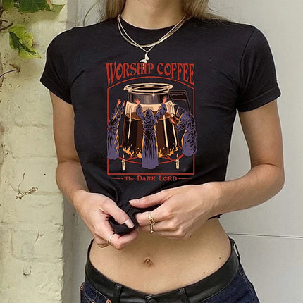 Crop Top Gothic Horror Y2k Aesthetic 90s Satan T Shirt Women Satanism Evil Demon Grim Death Tshirt Female Cropped T-shirt
