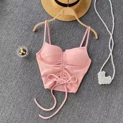 Strapless Western Style Skinny Tanks Camis for Women Summer Casual Solid Colours Female Corset Crop Tube Tops with Built In Bras