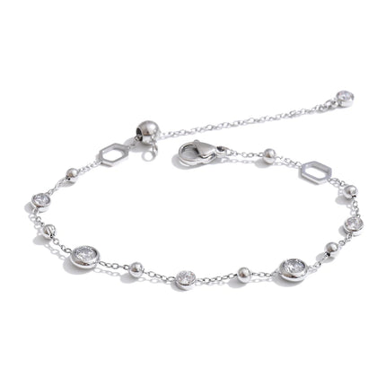 Yhpup Stainless Steel Cubic Zirconia Chain Bracelet Bangle Trending Delicate Aesthetic Chic Adjustable Wrist Jewelry PVD Plated